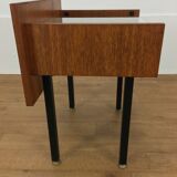 Modernist bedside table wood and glass 1950