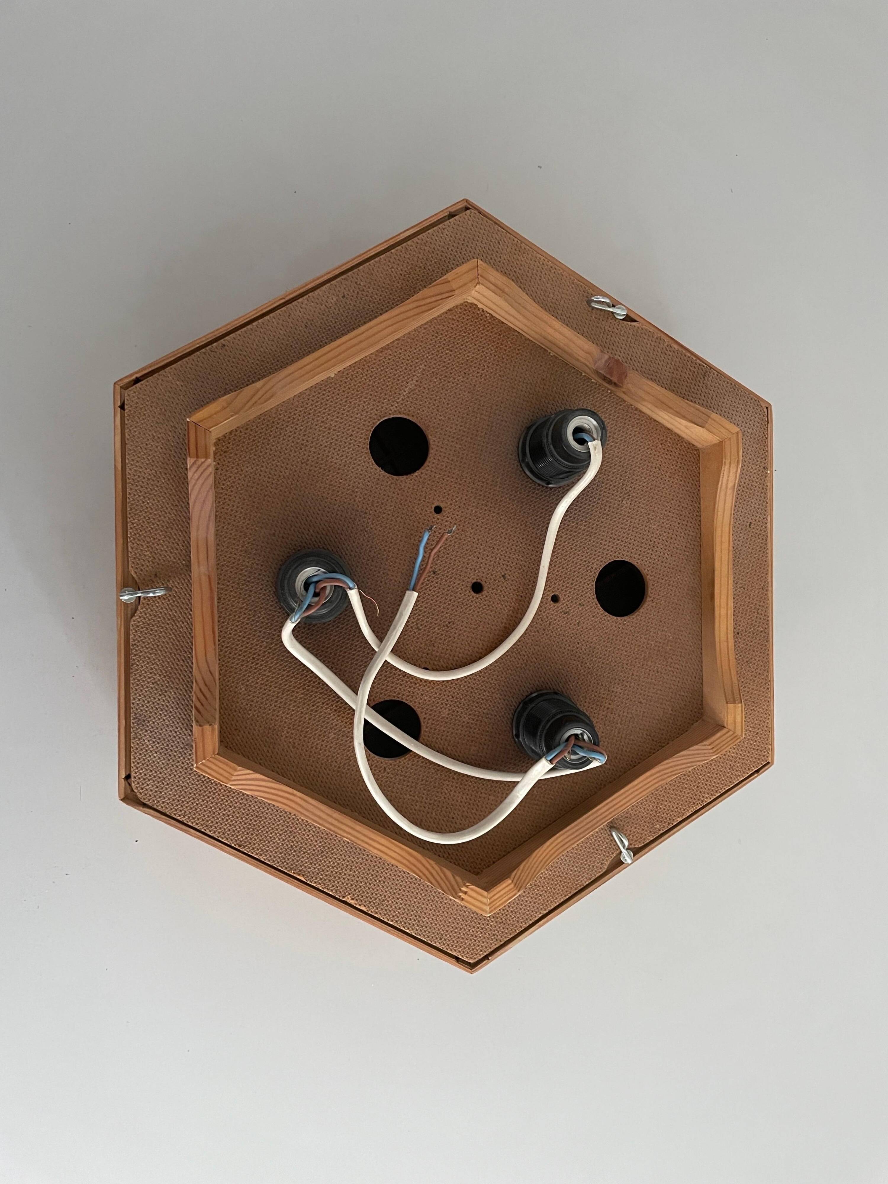 Hexagonal wooden recessed lamp, 1970s, Germany