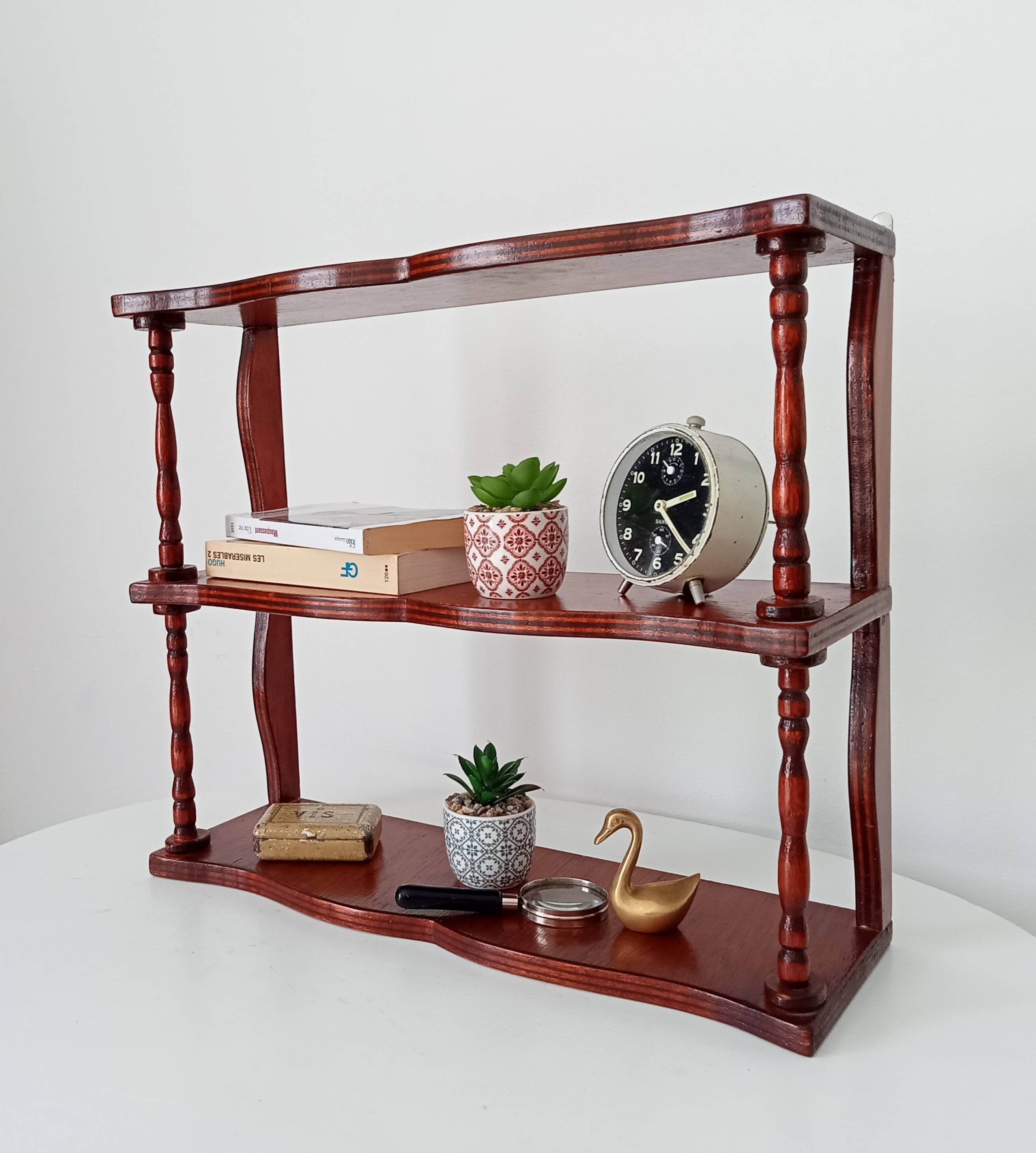 Vintage turned wood wall shelf