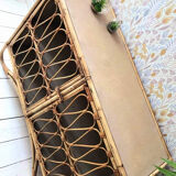 Enfilade vintage en rotin, meuble buffet ancien, commode rétro