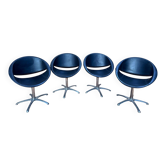 Suite de 4 fauteuils pivotants coque – Époque 1980 – Karisma – Cuir & Métal chromé