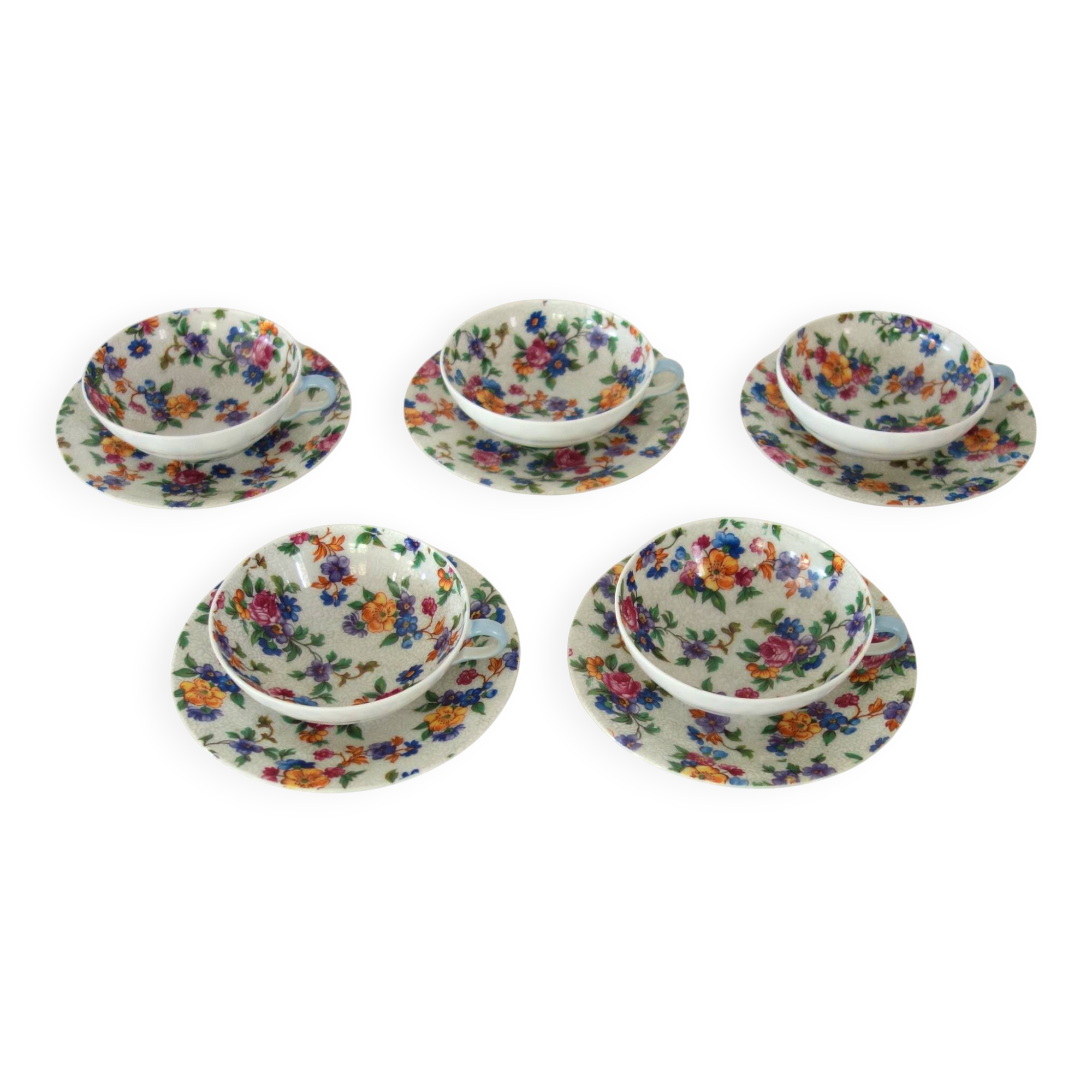 5 vintage flower pattern cups and saucers