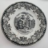 8 old, black and white dessert plates, Lunéville, Country Pranksters