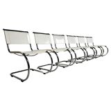 Set of 6 white cantilever dining chairs MR10 by Mies van der Rohe for Thonet, 1980s.
