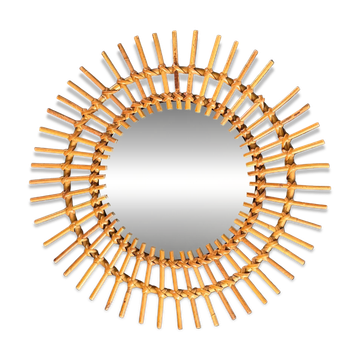 Miroir soleil en rotin