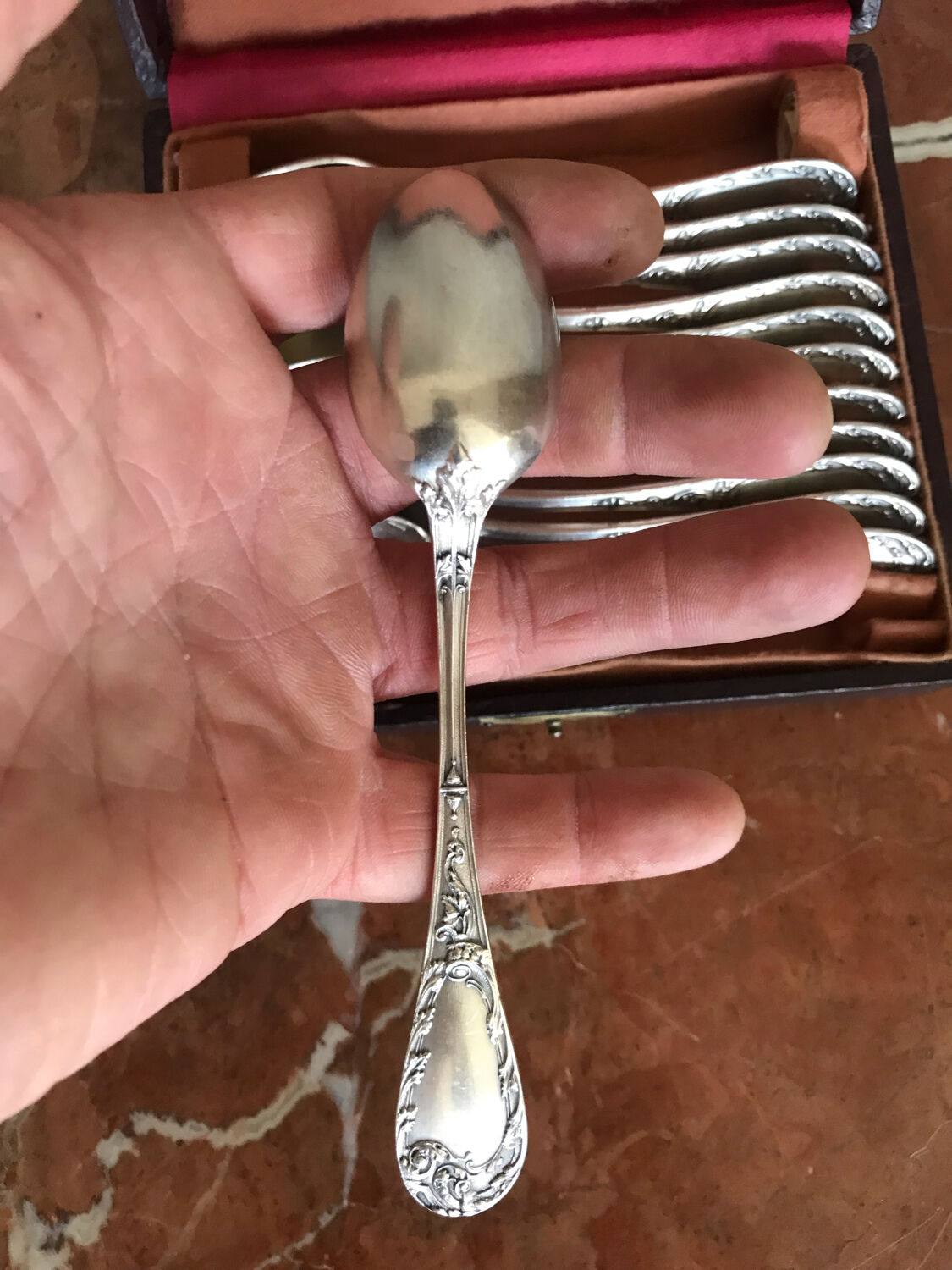 Series of 12 small silver metal spoons