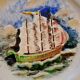Ceramic dish signed Marc Roussel representing a sailboat, 20th century period