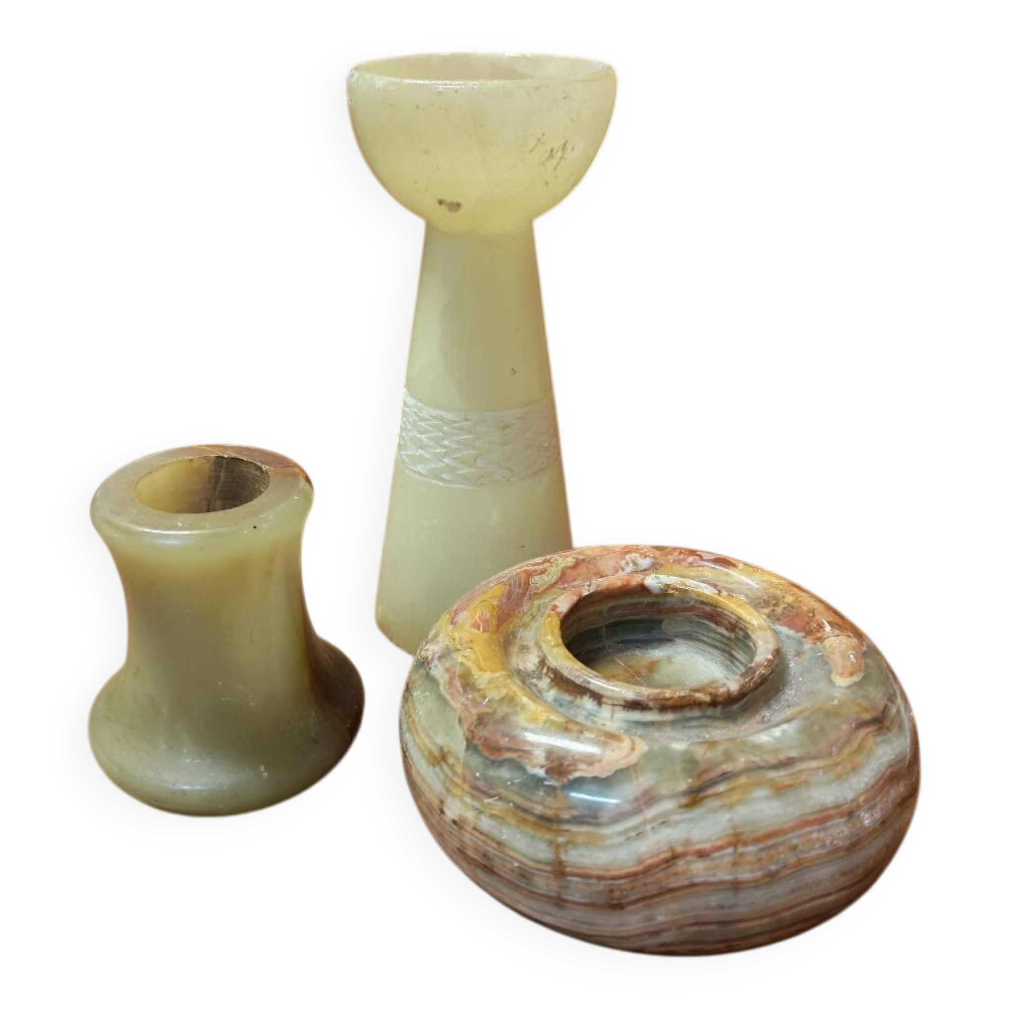 Set of three marble candlesticks
