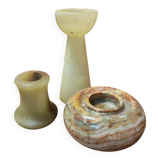 Set of three marble candlesticks