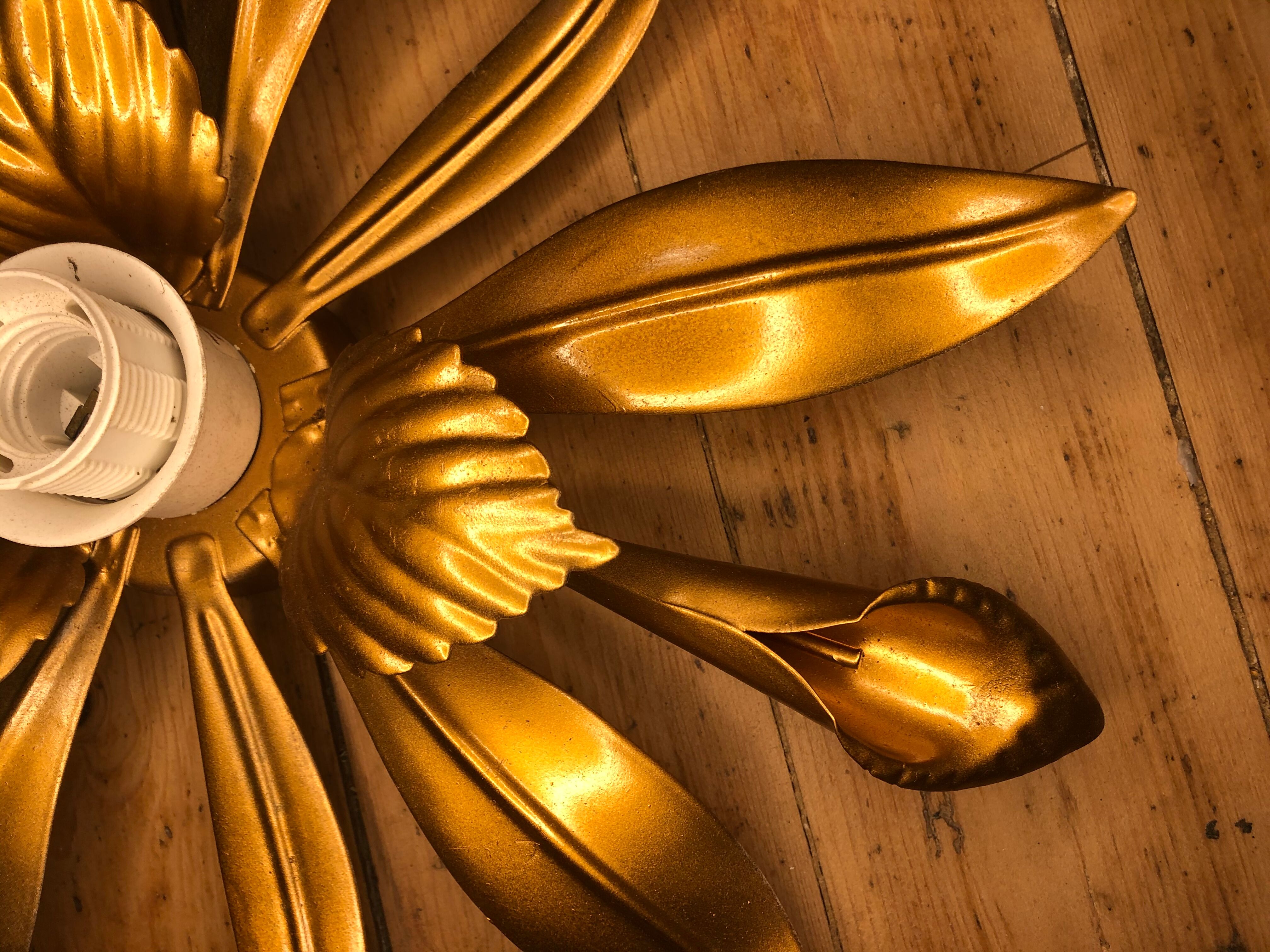 Vintage gold metal flower wall light