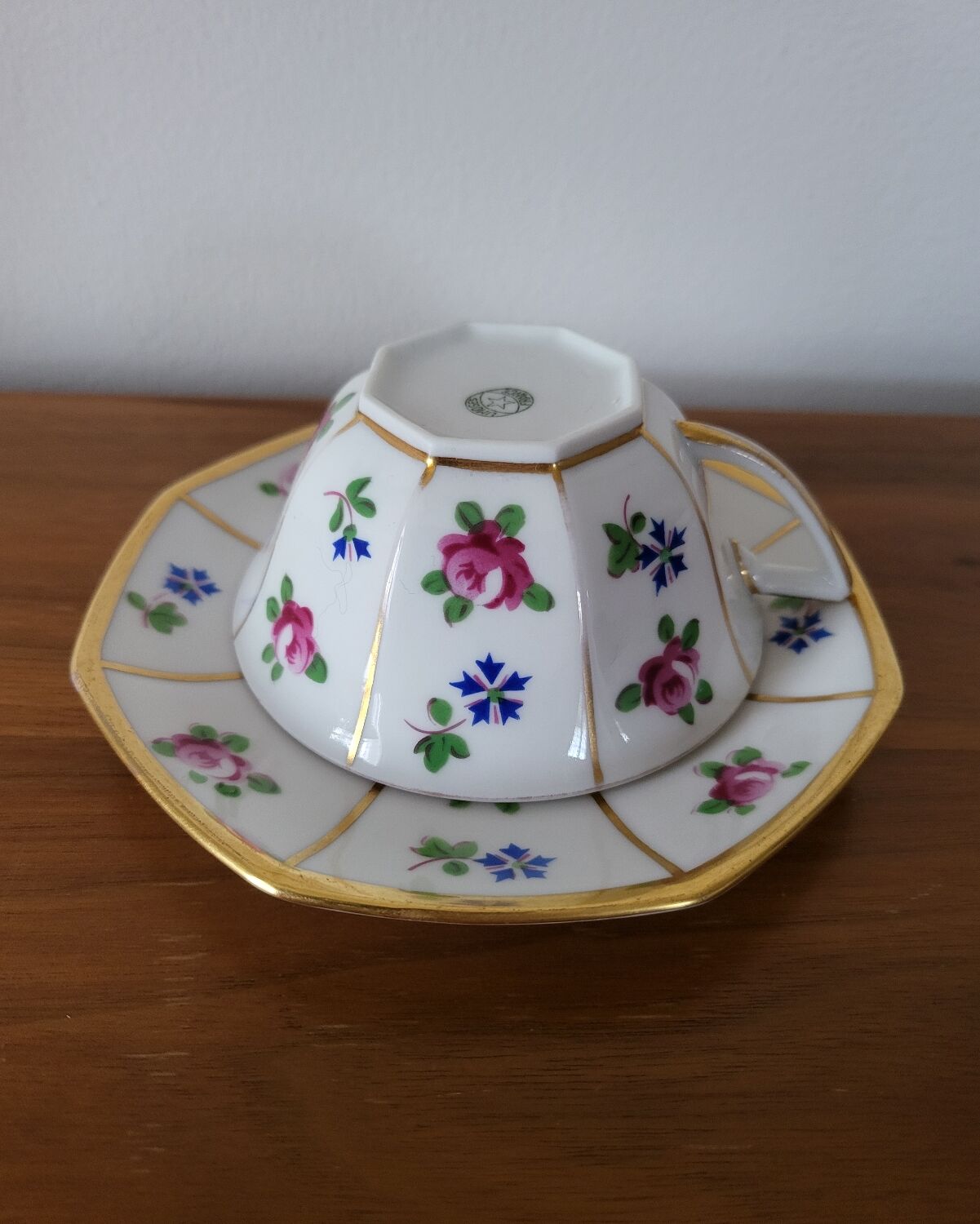 Limoges Porcelain Cup with Decor of Barbel Fish and Roses