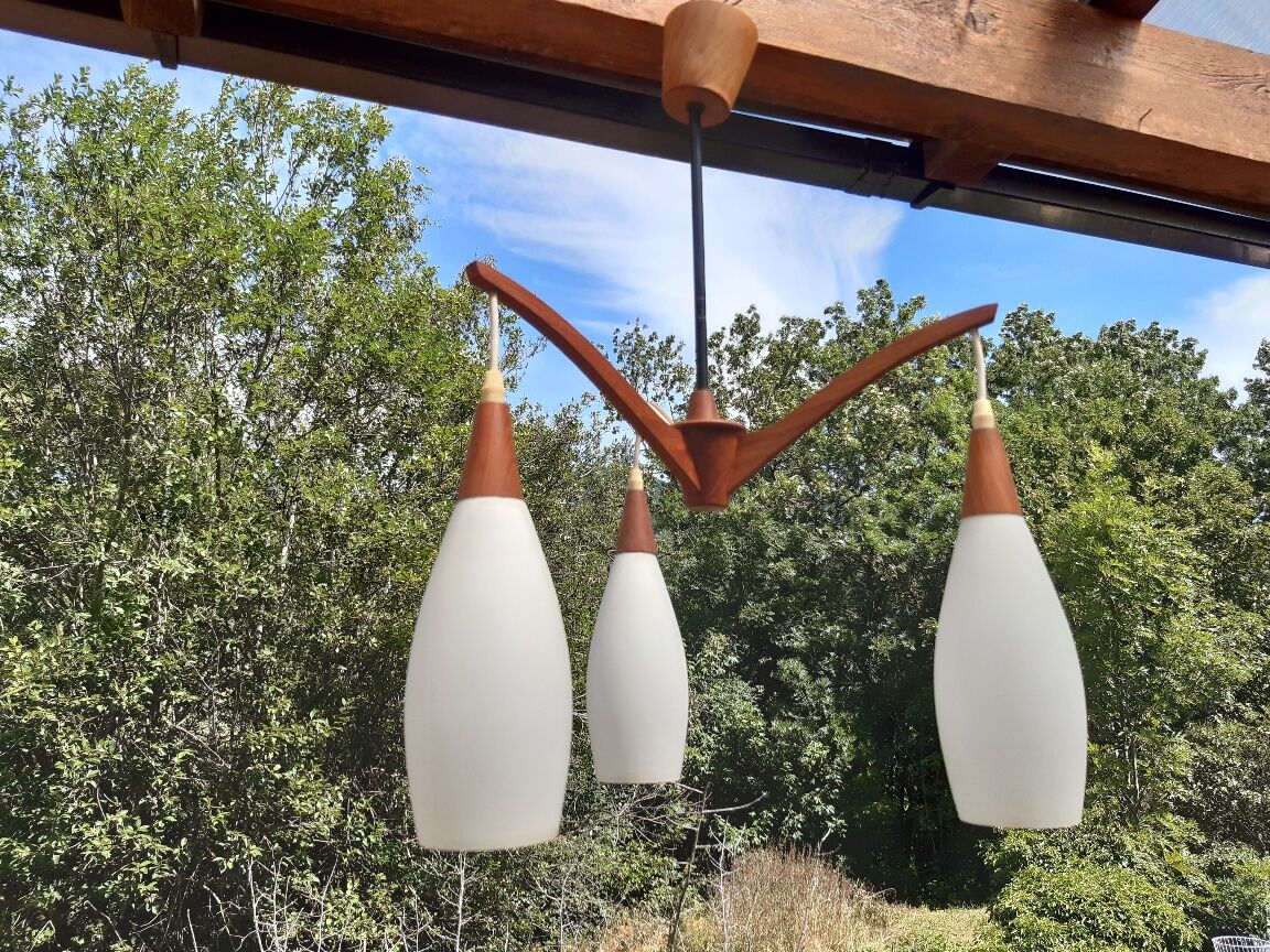 Suspension scandinave teck et opaline 1960