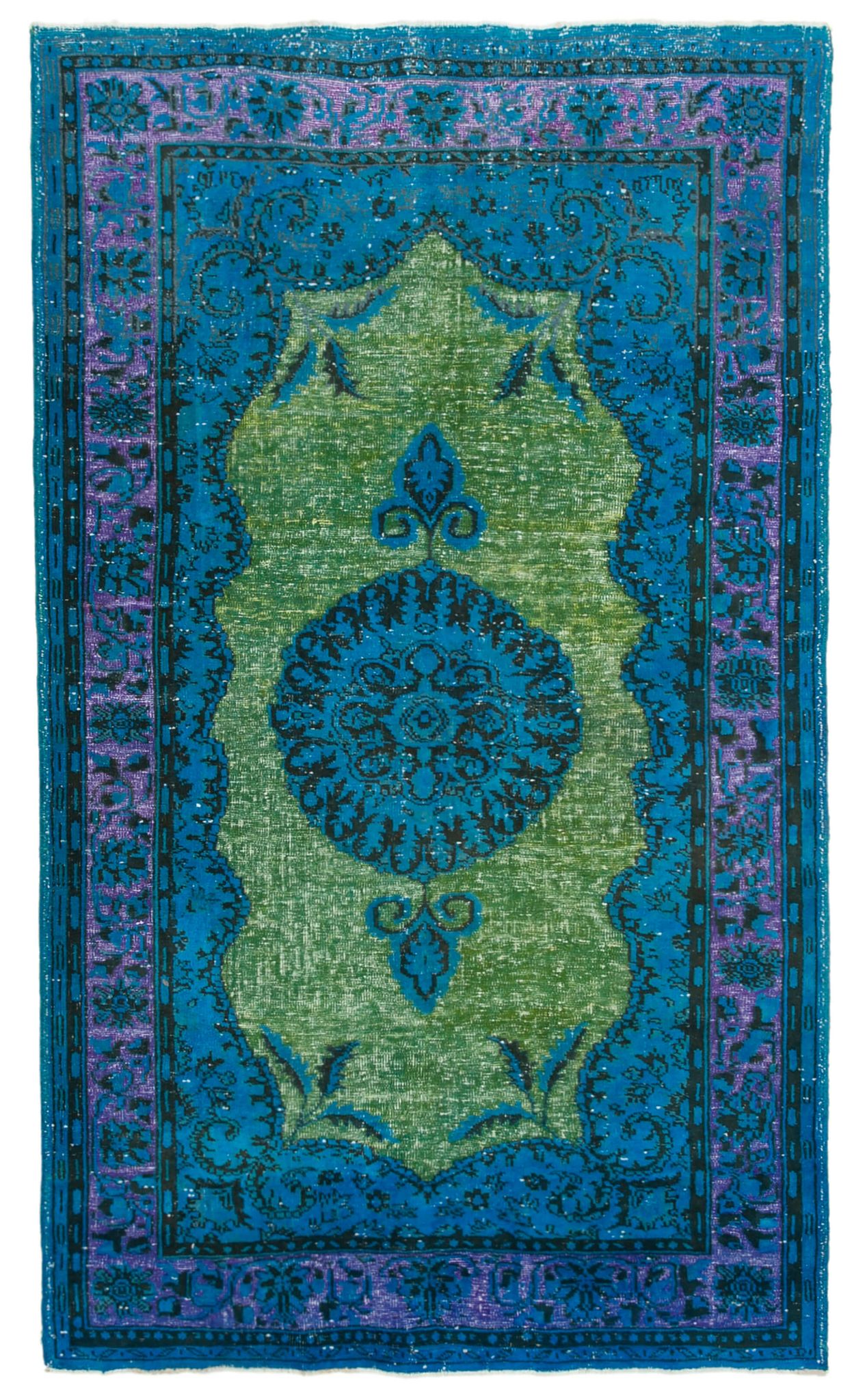 Handmade vintage turkish 1980s 188 cm x 320 cm blue rug