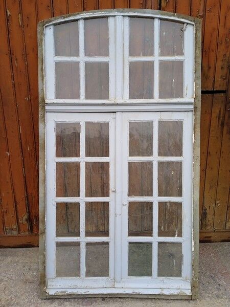 Old arched house window / transom, hammered glass, cremone