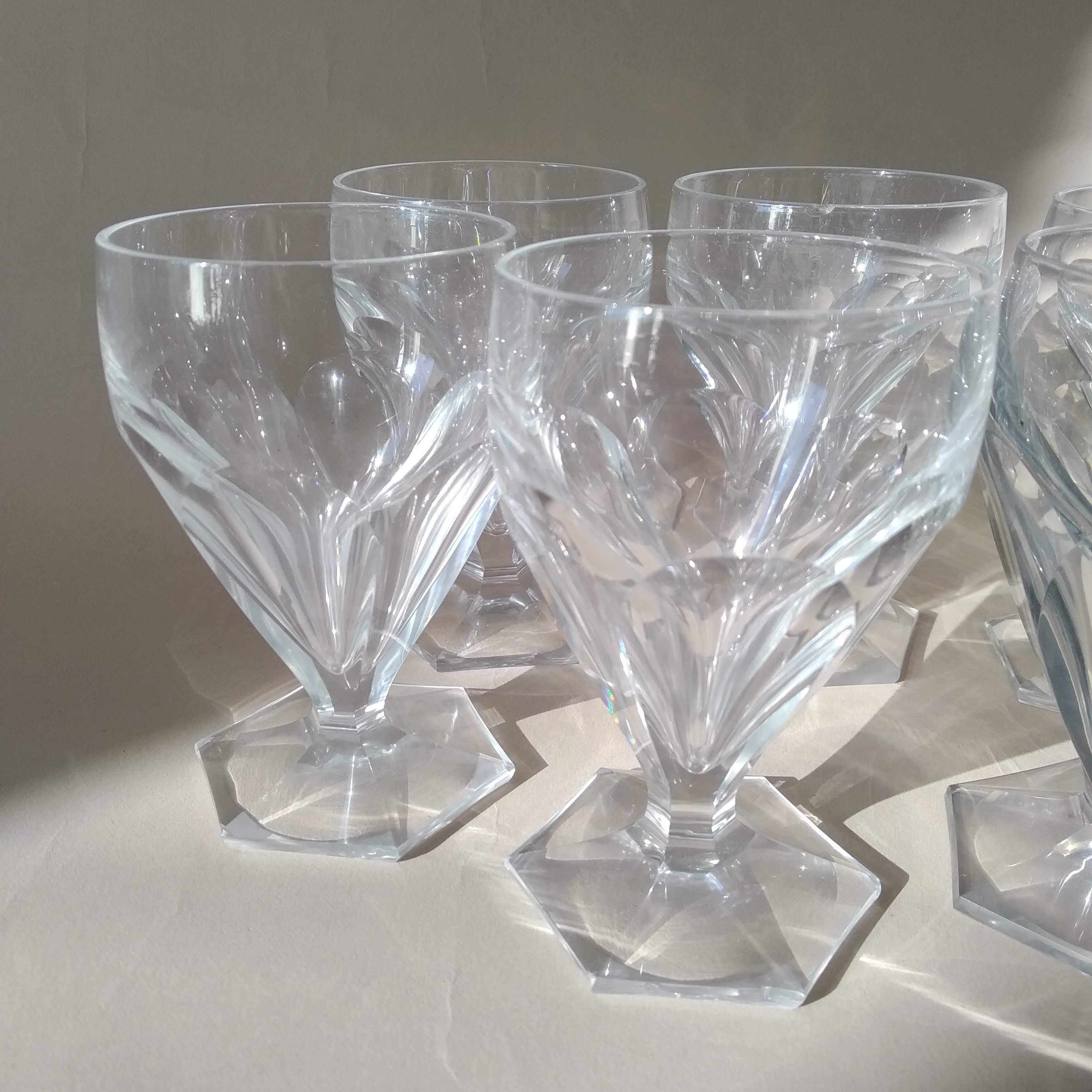 6 SAINT LOUIS flat-ribbed white wine glasses, Poincaré model