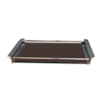Plateau vintage design années 70 chrome et miroir