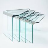 Tables gigognes Galotti & Radice en verre chromé, lot de 4, Italie, années 1970