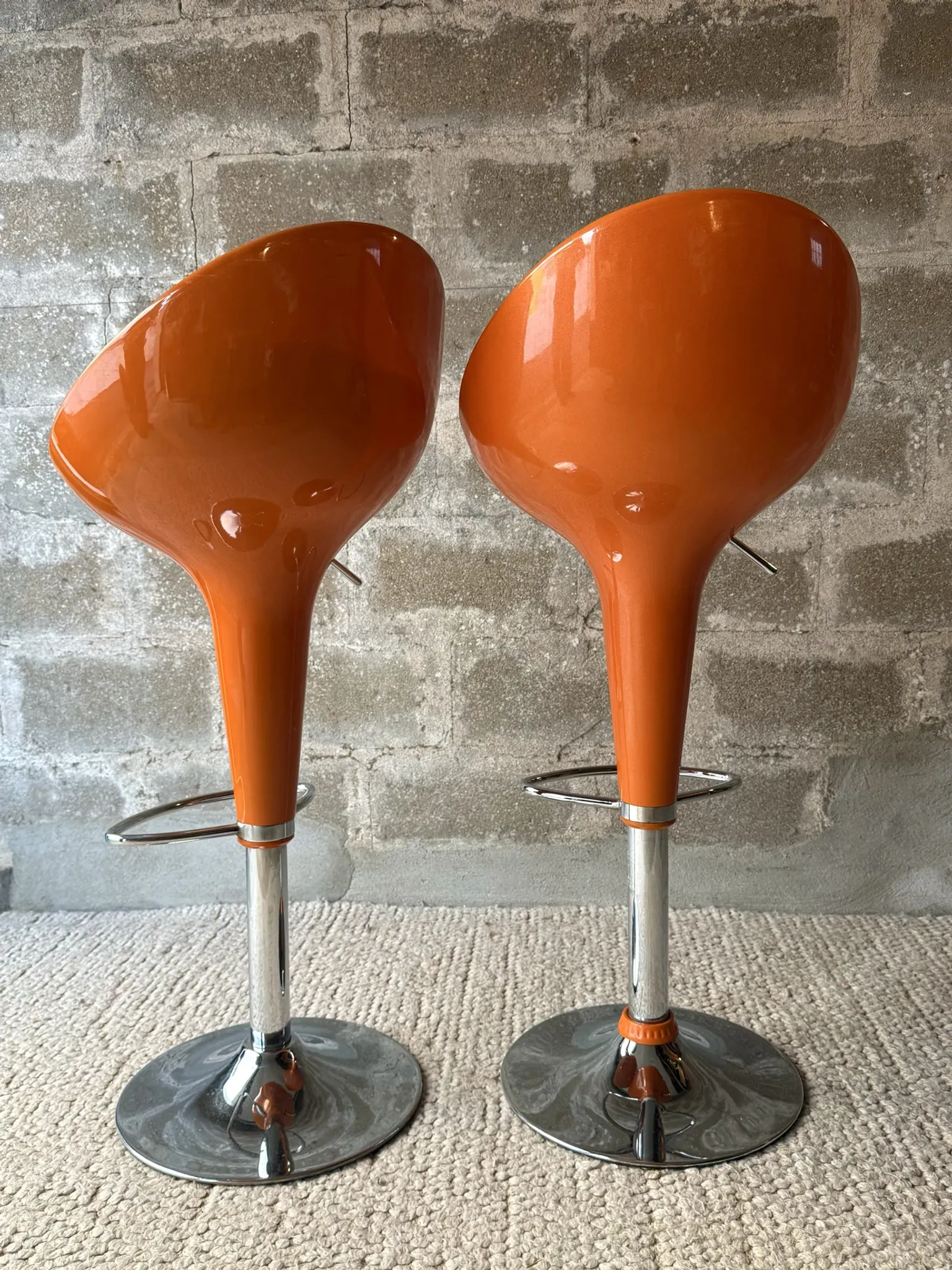 Vintage orange bar stools (x2)