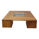 Large wooden Tecno coffee table and 4 stools