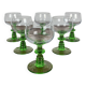 Set of 6 vintage wine glasses with emerald green stem