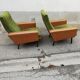 Paire de fauteuils vintage verts et skai marron
