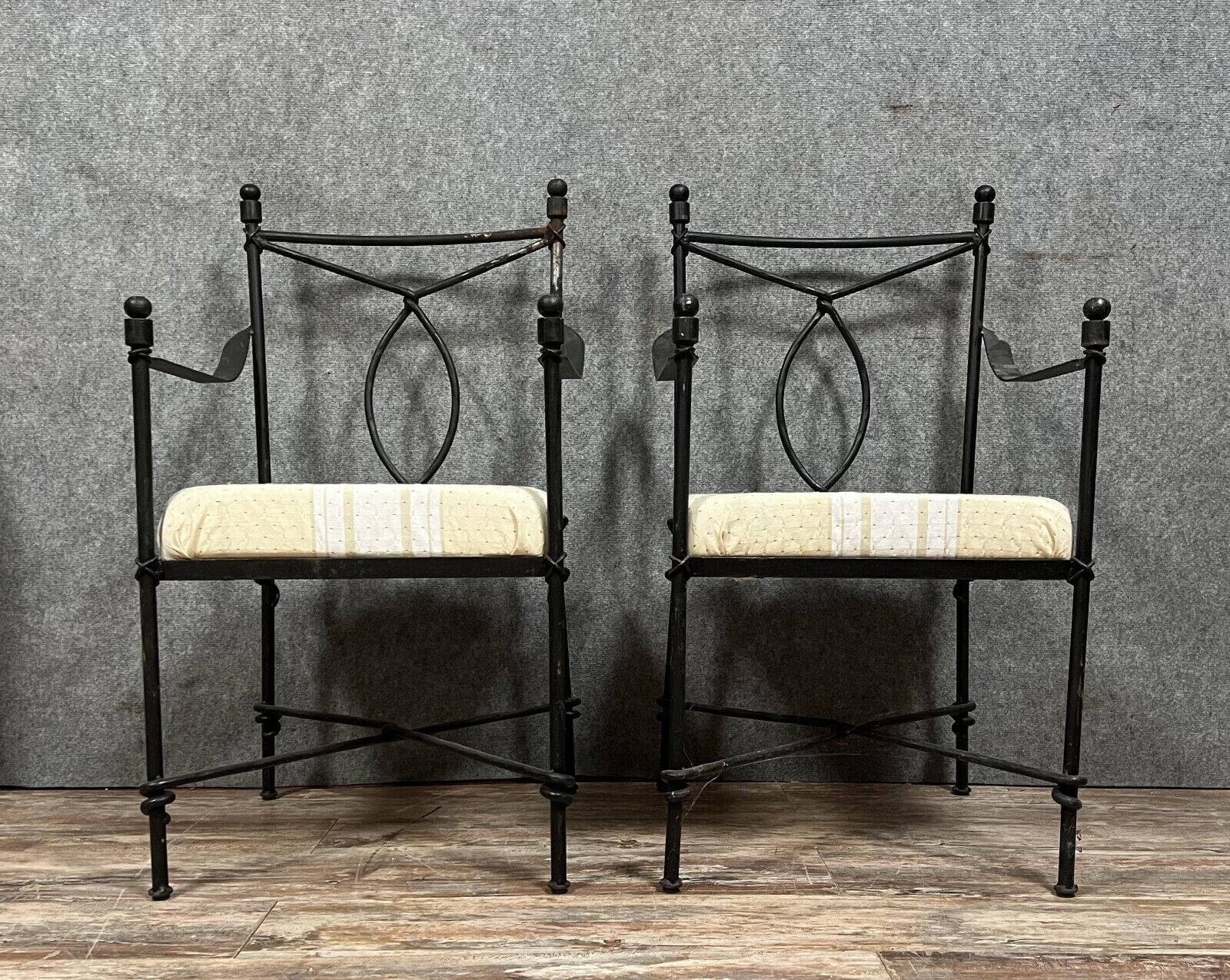 Pair of vintage iron garden armchairs circa 1980