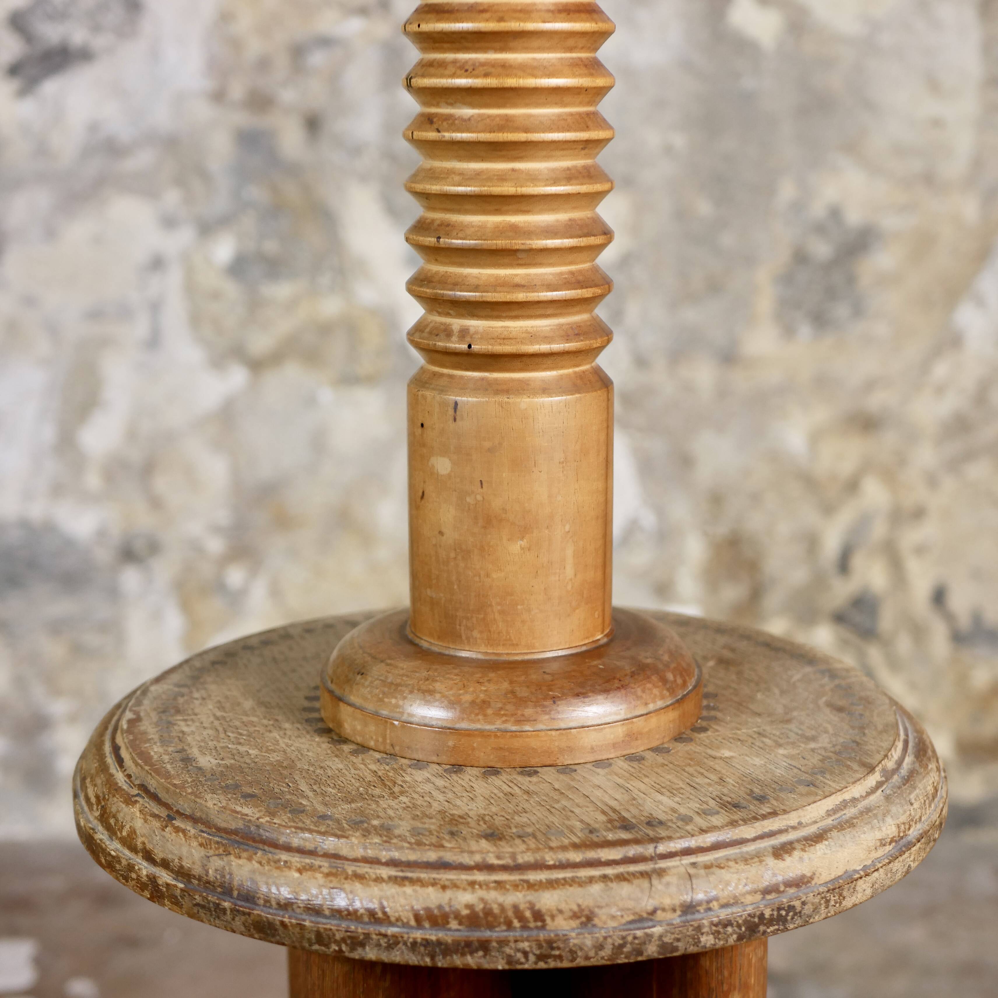 Large turned wood table lamp, France, 1950s