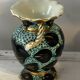 Pair of Vallauris vases in turquoise and black ceramic enhanced with o