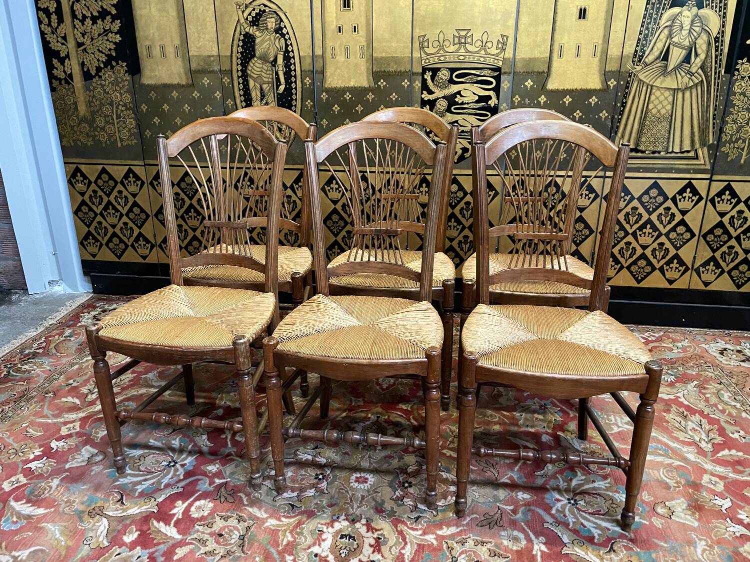 Suite of 6 Provençal straw chairs
