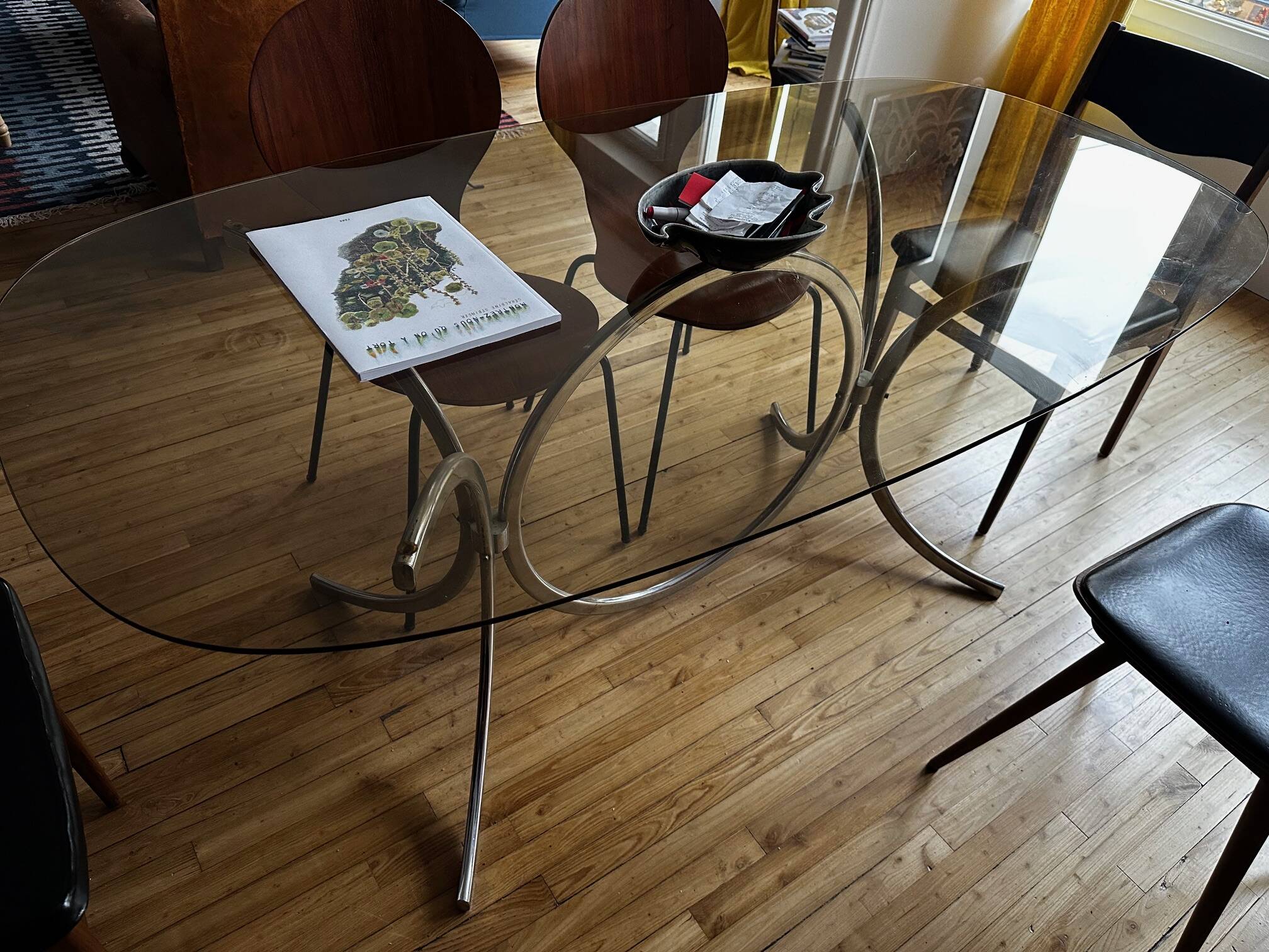 Glass and metal table