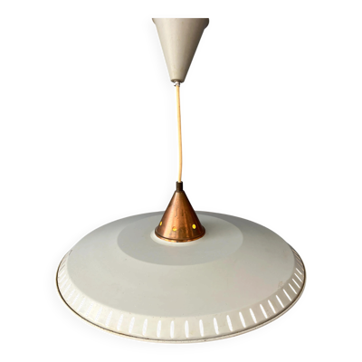 Suspension vintage Louis Kalff en métal émaillé et verre opalin