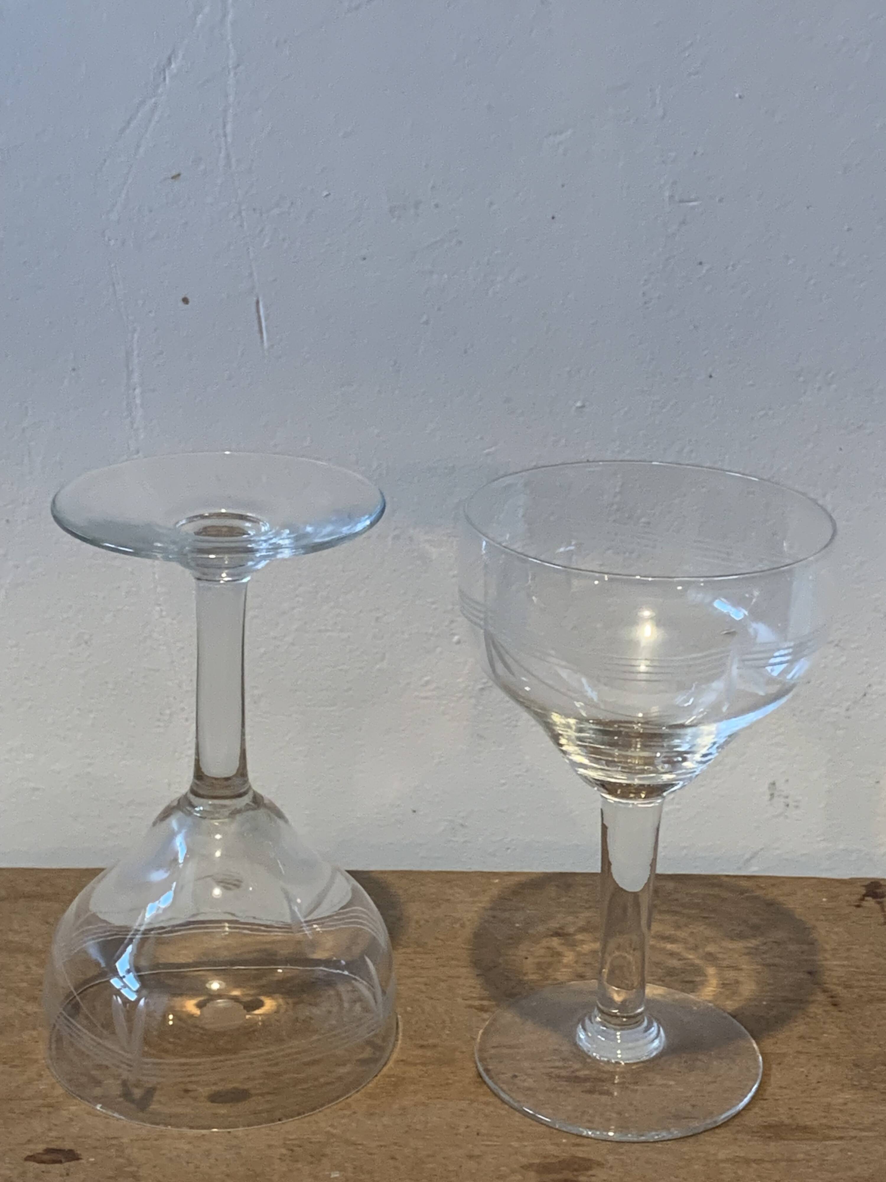 10 wine glasses, carved transparent glass, art deco cups, old and trendy