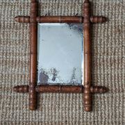 Wooden mirror in bamboo style, 1950s country decor.