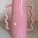 Handmade abstract corrugated handle pink ceramic vase