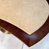 Large Italian Single Column Crescent-Shaped Desk in Goat Skin & Brass 1950s