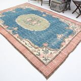 Tapis turc vintage fait main bleu et vert 7x10, 211x320 cm SK4996