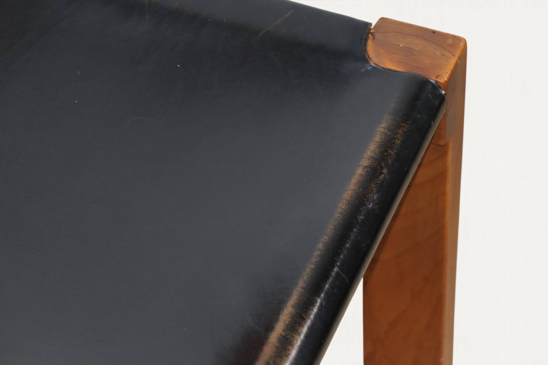 Chair S24 by Pierre Chapo – Solid elm and black leather – 1970