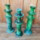3 Tamegroute candle holders in green glazed ceramic from Morocco.