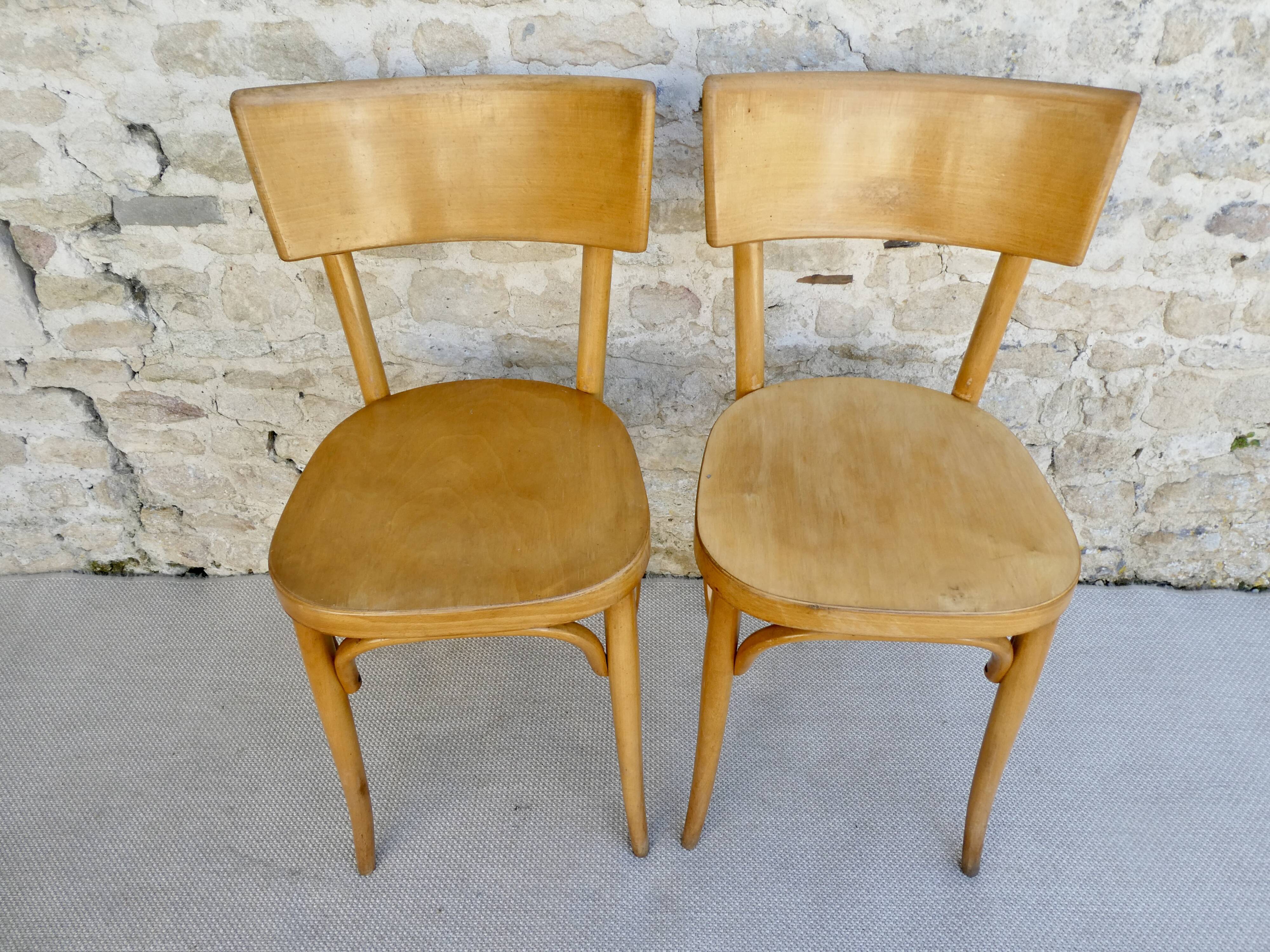Pair of Baumann bistro chairs in light wood