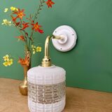 Vintage globe angled wall light in white and clear glass