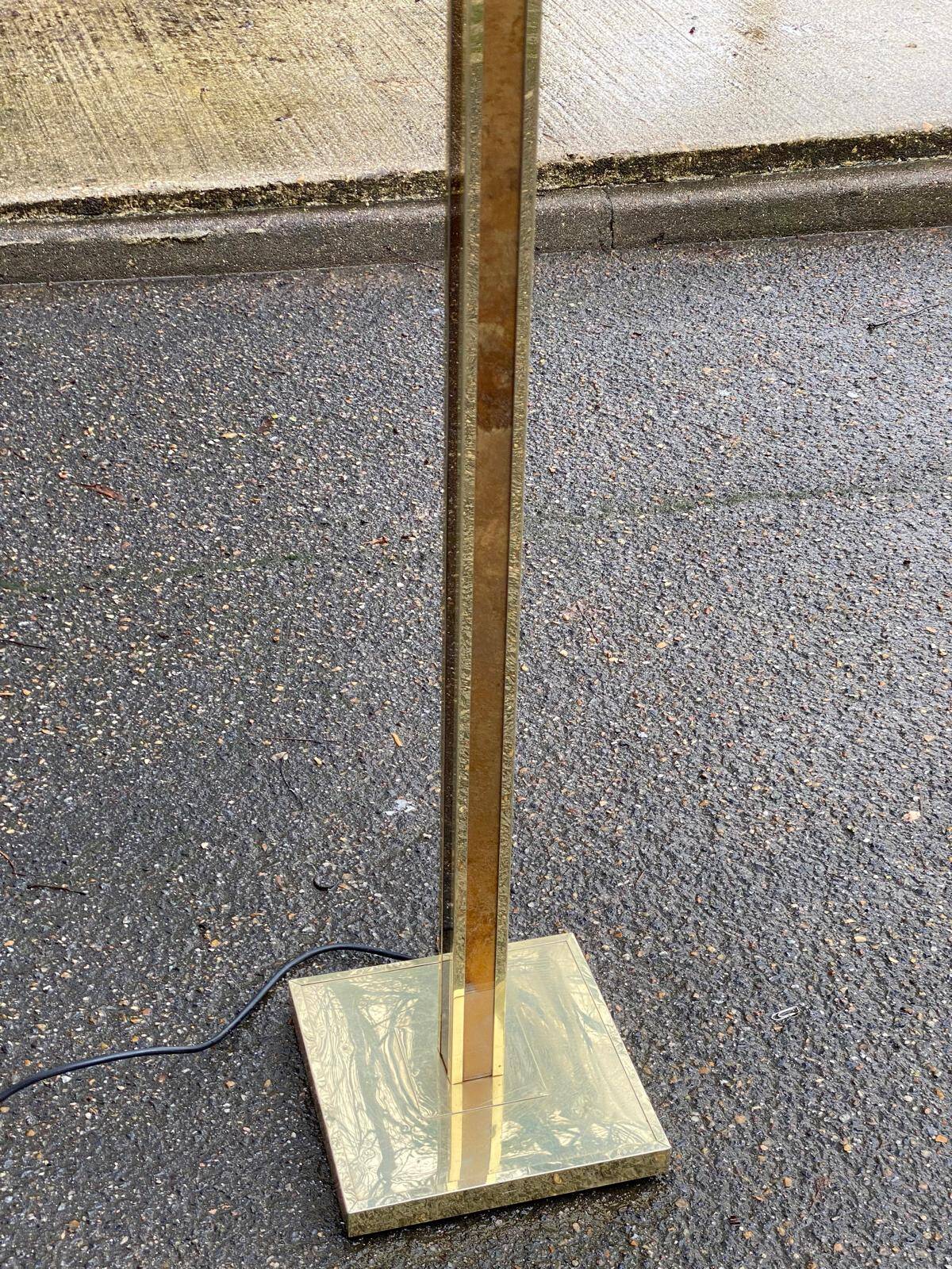 Square Art Deco vintage halogen floor lamp in gilded brass