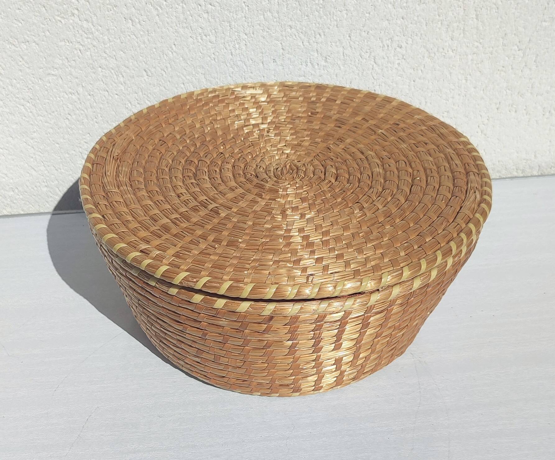 Vintage wicker and straw sewing basket