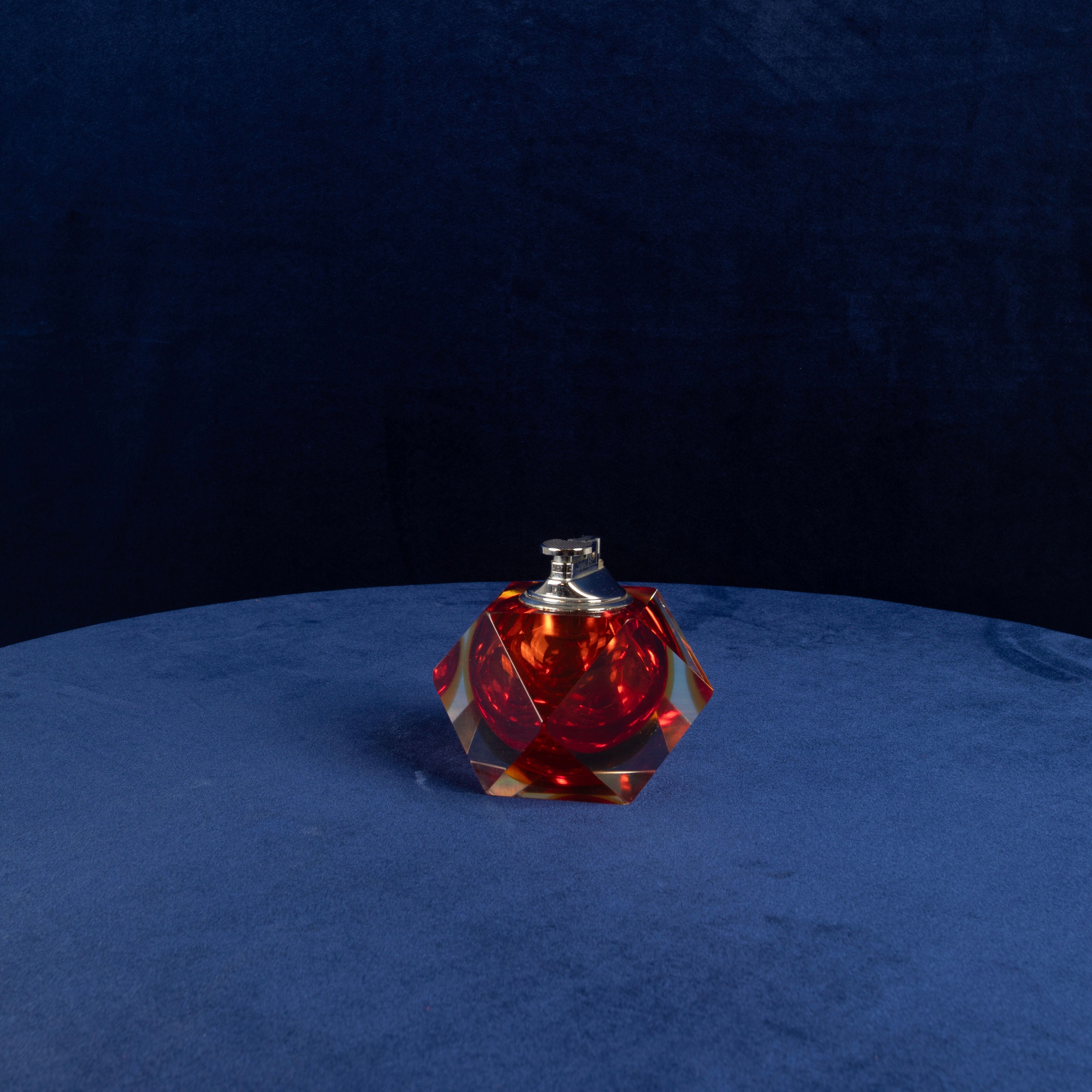 Faceted Murano Sommerso Glass Table Lighter by Alessandro Mandruzzato Italy 1970