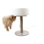 Temde table lamp with opaline glass shade and stainless steel base – 1970s