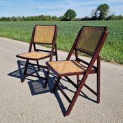 Lot de 2 chaises pliantes en bois et cannage