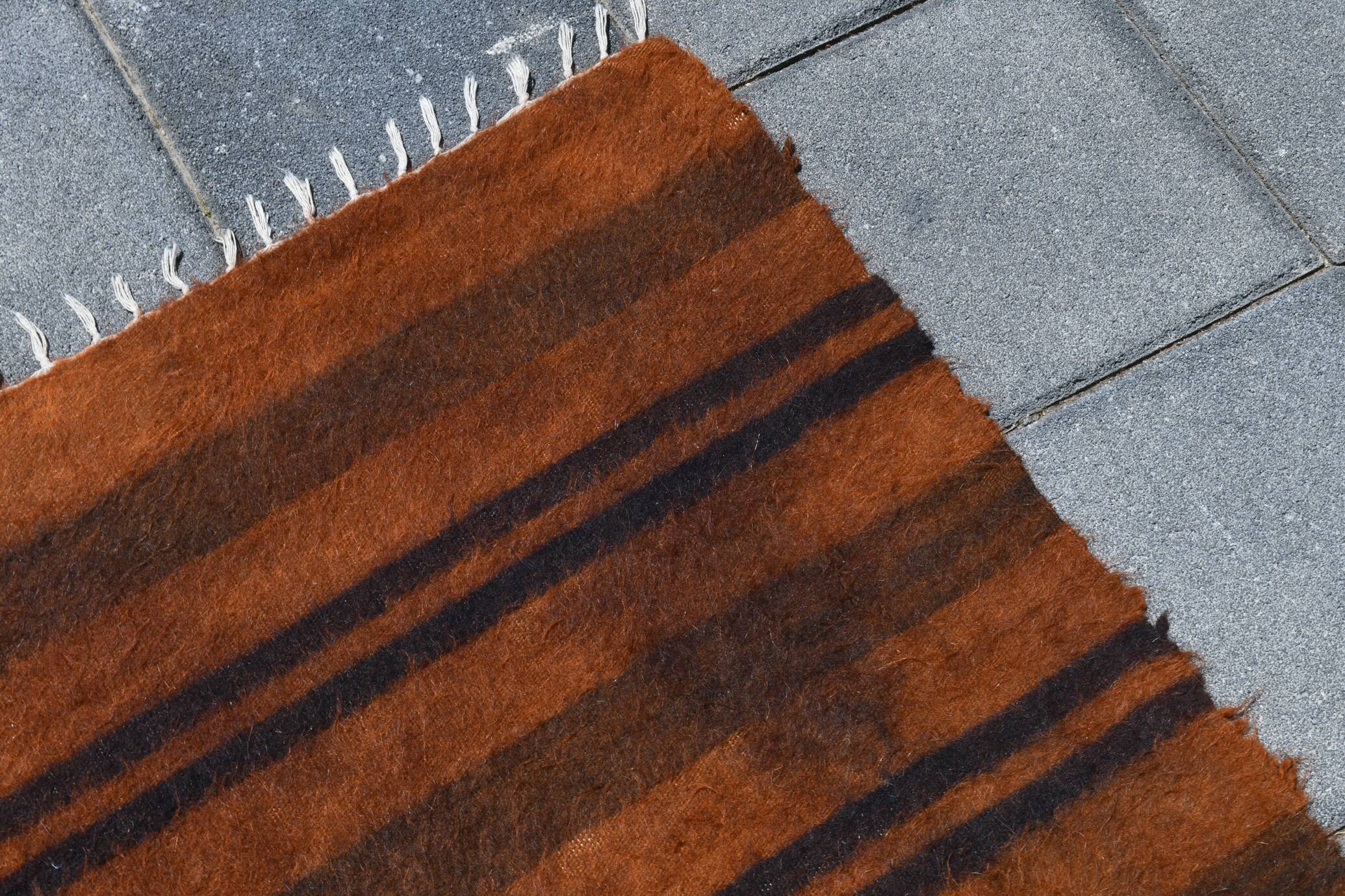 Vintage Moroccan Wool Rug, Minimalist Striped Berber Rug, 146x220