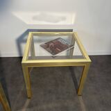 Pair of coffee tables, side table, glass and brass 60x60cm Italy 1960