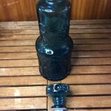 Ancienne bouteille verre moulé bleu + bouchon vintage