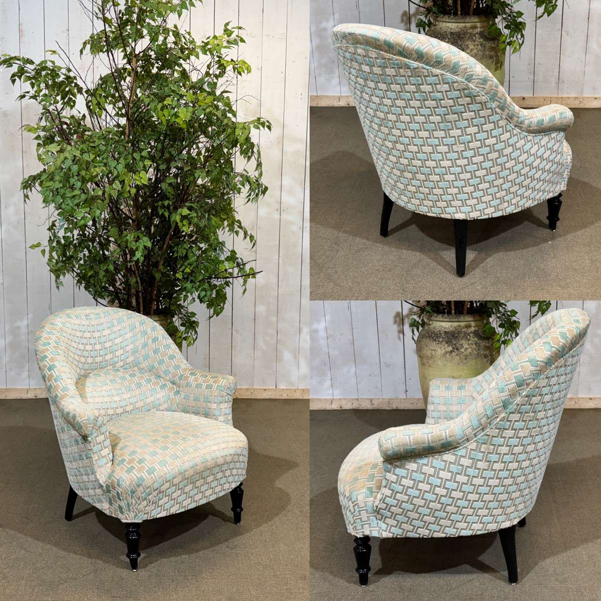 Napoleon III toad chair, late 19th century, reupholstered.