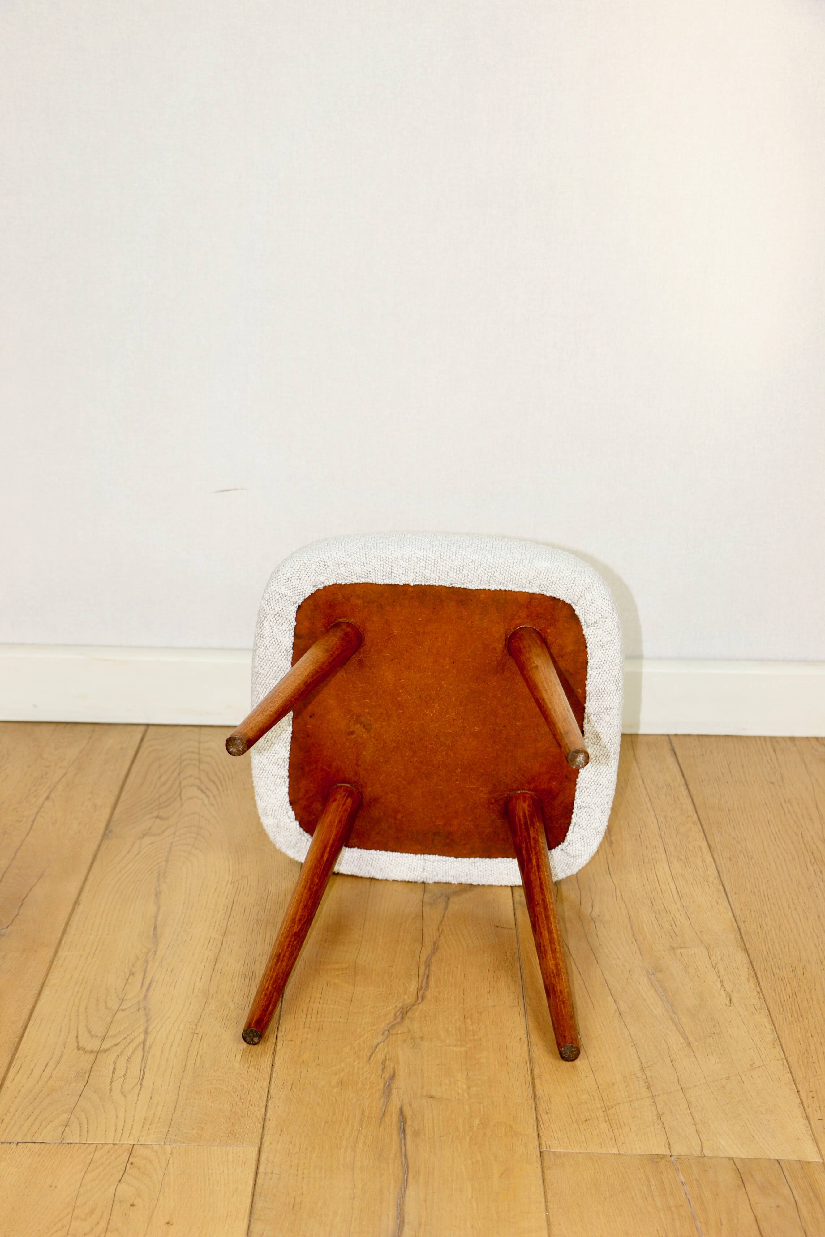 White-cream square stool Ivory vintage PRL 1970s